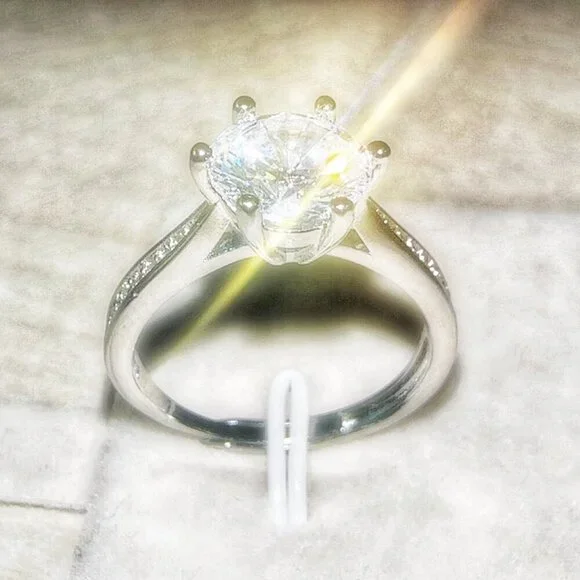 Silver Wedding Ring Diamond Simulant Adjustable Size - Picture 9 of 11